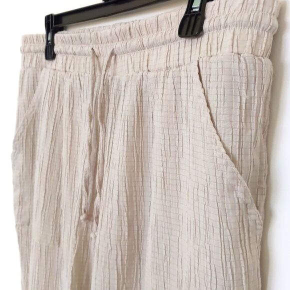 Pants - Women's Jenna Rose Tan Crinkled Textured Slip On Pants with Drawstrings Size PXL